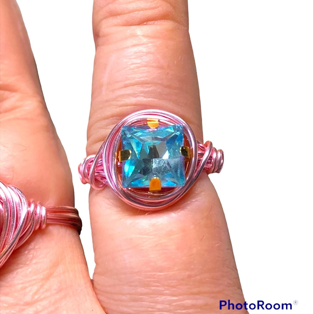 Handmade copper and crystal wrapped ring -small